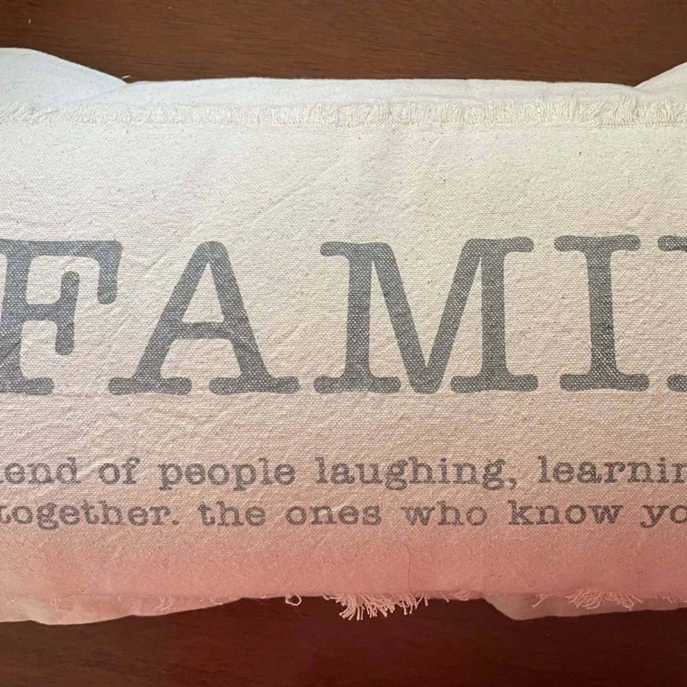 Accent pillow-  FAMILY- Cream and Gray - Family Accent Pillow- 33” x 14” - Picture 2 of 7